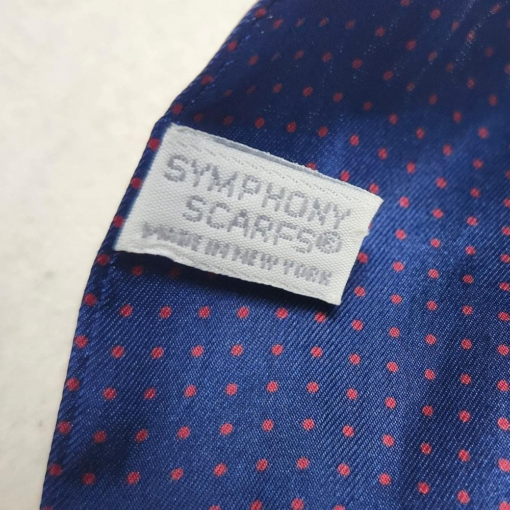 Vintage Symphony Scarfs 100% Silk USA 47x2 Blue Red Polka Dot Necktie Ascot‎
